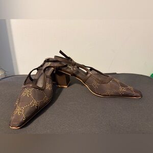 Fashion Nova Brown Lace and Bedazzled Heel